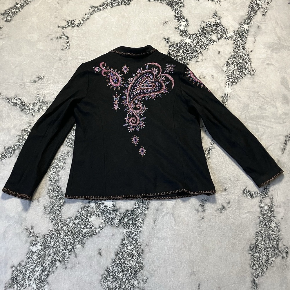 Vtg Bob‎ Mackie Wearable Art Blazer Womens Sz L Black Multi Paisley Embroidery - Picture 5 of 8